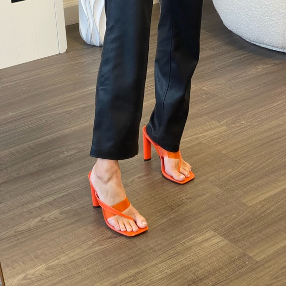 Orange square toe strappy heels never worn out size 7.5 - Picture 3 of 5